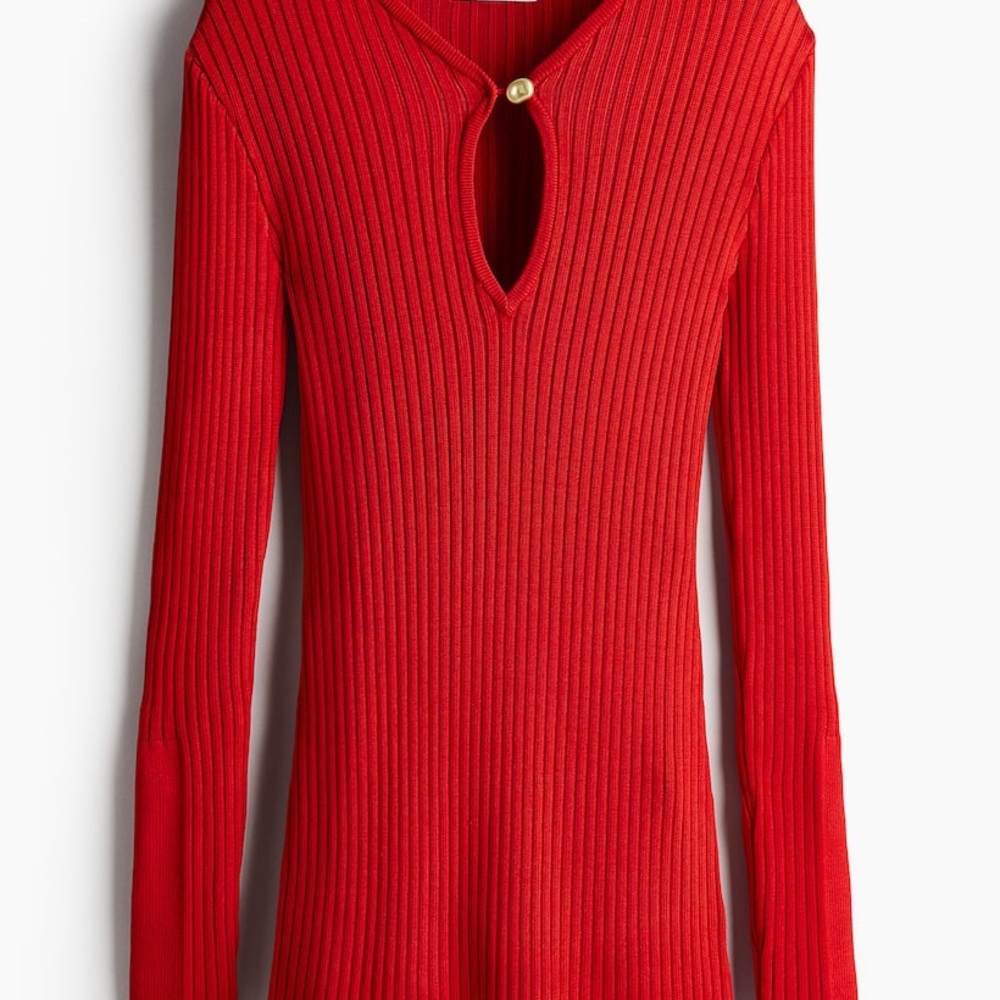 H&M Edition  Red V-Neck Ribbed Sweater - Picture 3 of 7